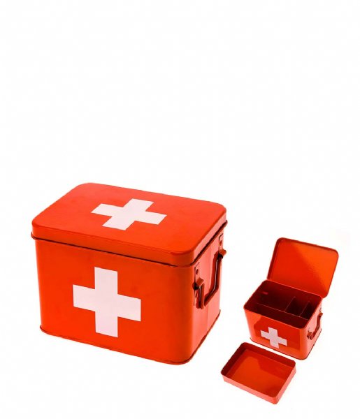 Present Time Opbevaringskurv Medicine storage box metal small red with white cross (HM0365M)