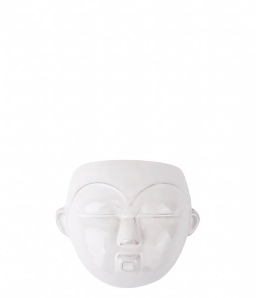 Present Time  Wall plant pot Mask round glazed white (PT3502WH)