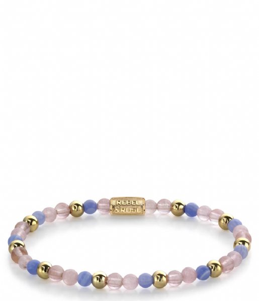 Rebel and Rose  Pink Summer Vibes II - 4mm - yellow gold plated S Roze, Blauw, Geelgoud