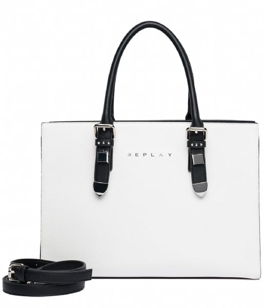 Replay  Shopper Bag With Double Handle black optical white