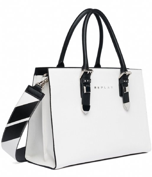 Replay  Shopper Bag With Double Handle black optical white