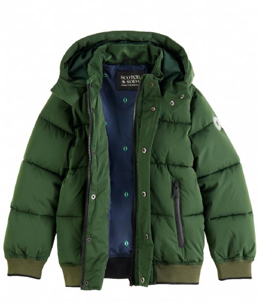 Scotch and Soda  Boys Water Repellent Hooded Puffer Jacket With Repreve Filling Fern (1214)