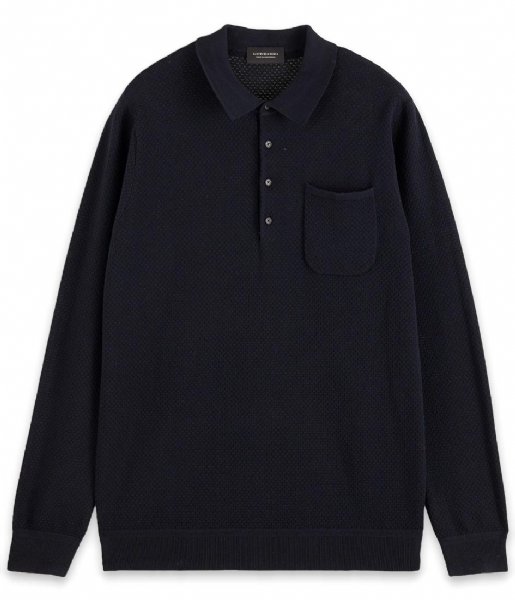 Scotch and Soda  Knitted long-sleeve polo contains Recycled Polyester Night (0002)