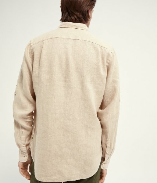 Scotch and Soda  REGULAR FIT Garment dyed linen shirt with sleeve roll up Sand (0137)