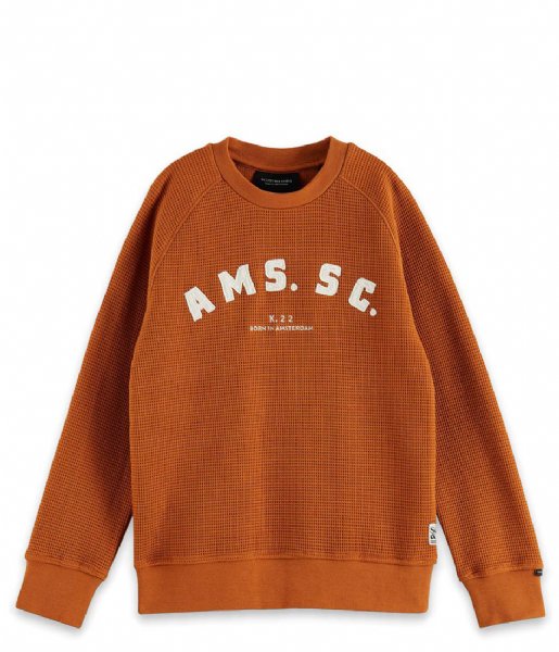 Scotch and Soda  Boys Embroidered-artwork waffle sweatshirt Warm Rust (4503)