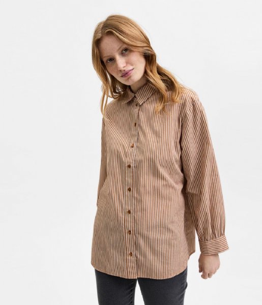 Selected Femme  Reka Longsleeve Striped Shirt W Bright White Brown Sugar (3930480)