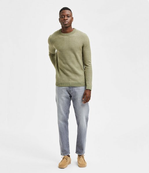Selected Homme  Wes Long Sleeve Knit Crew Neck W Deep Lichen Green