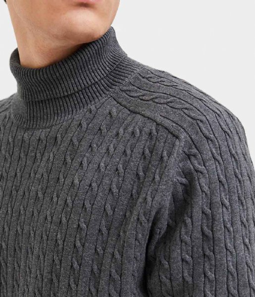 Selected Homme  Aiko Long Sleeve Knit Cable Roll Neck B Dark Grey Melange (#424242)