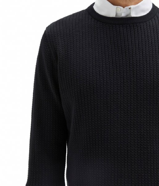 Selected Homme  Slhcast Long Sleeve Knit Cable Crew B Camp Black