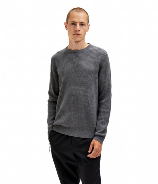 Selected Homme  Slhcast Long Sleeve Knit Cable Crew B Camp Dark Grey Melange