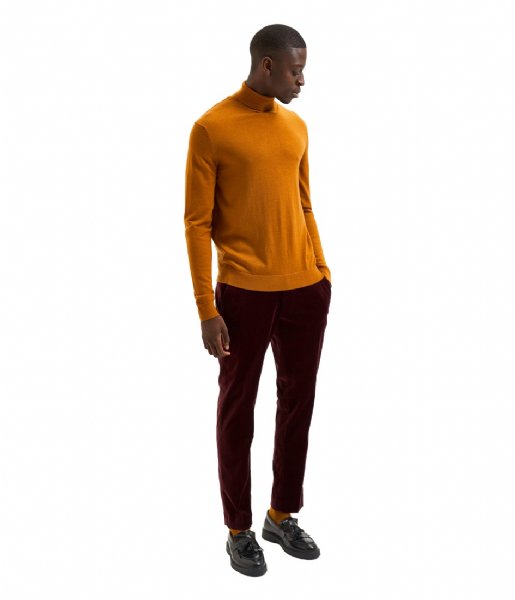 Selected Homme  Slhtown Merino Coolmax Knit Roll B Coll Cathay Spice