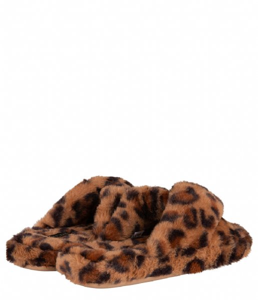 Ted Baker  Alyna Printed Faux Fur Cross Over Slipper Brown