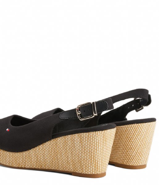 Tommy Iconic Elba Sling Back Wedge Black (BDS) | The Little Green Bag