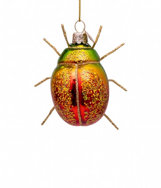 Vondels  Ornament glass green/red scarabee glitter H8cm Green Red