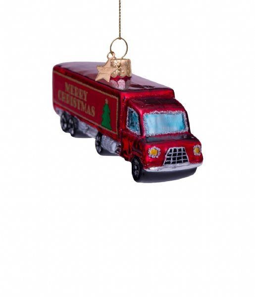Vondels  Ornament glass truck merry christmas H5cm Red