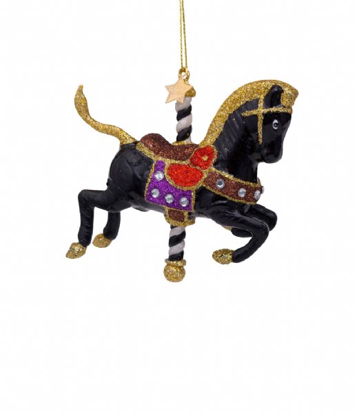 Vondels  Ornament glass carousel horse H9cm Black