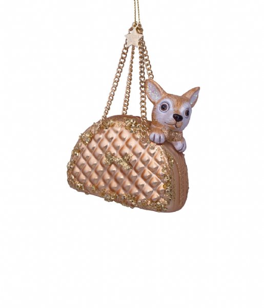 Vondels  Ornament glass dog in bag H10cm Gold