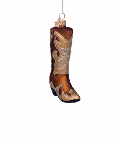 Vondels  Ornament glass glitter cowboy boot H10.5cm Brown Gold