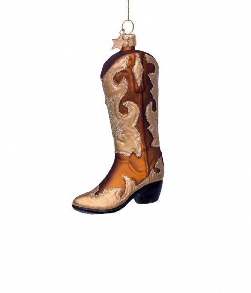 Vondels  Ornament glass glitter cowboy boot H10.5cm Brown Gold