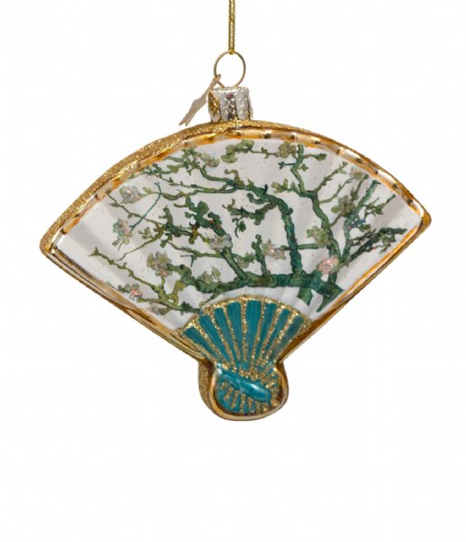 Vondels  Ornament Glass Van Gogh Almond Blossom Gold Fan 10cm With Box Blossom