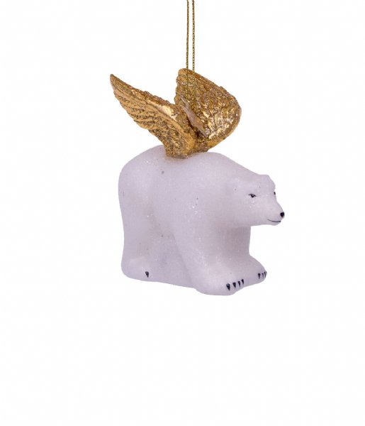 Vondels  Ornament glass polar bear gold wings H7.5cm White