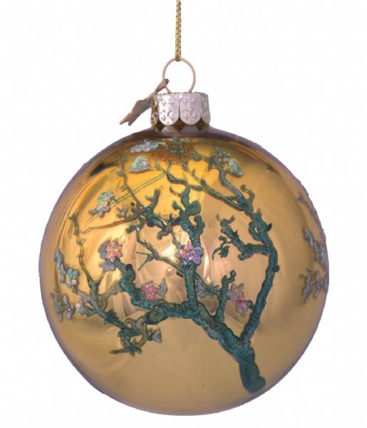 Vondels  Bauble Glass Van Gogh Gold With Almond Blossom 8cm With Box Blossom