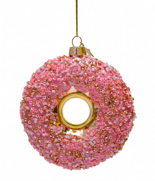 Vondels  Ornament Glass Donut Sequins 8.5 cm Pink