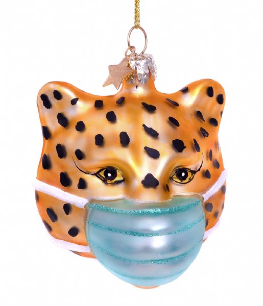 Vondels  Ornament Glass Panther With Face Mask 11 cm Gold plated