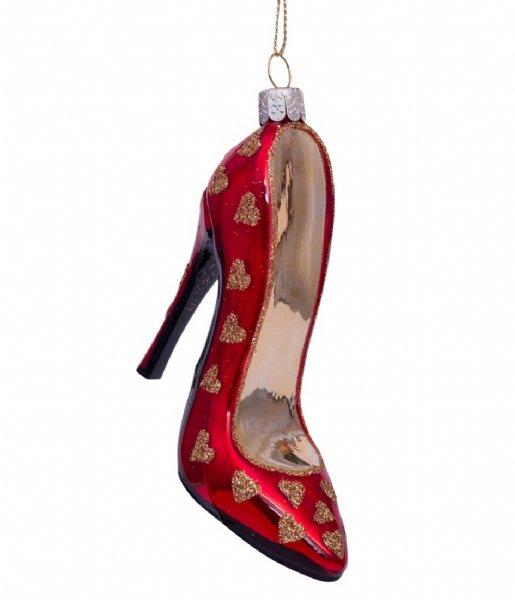 Vondels  Ornament Glass Red Opal High Heel With Gold Heart Print 10cm Red